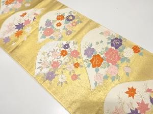 アンティーク　山並に牡丹・桜・菊模様織り出し袋帯（材料）